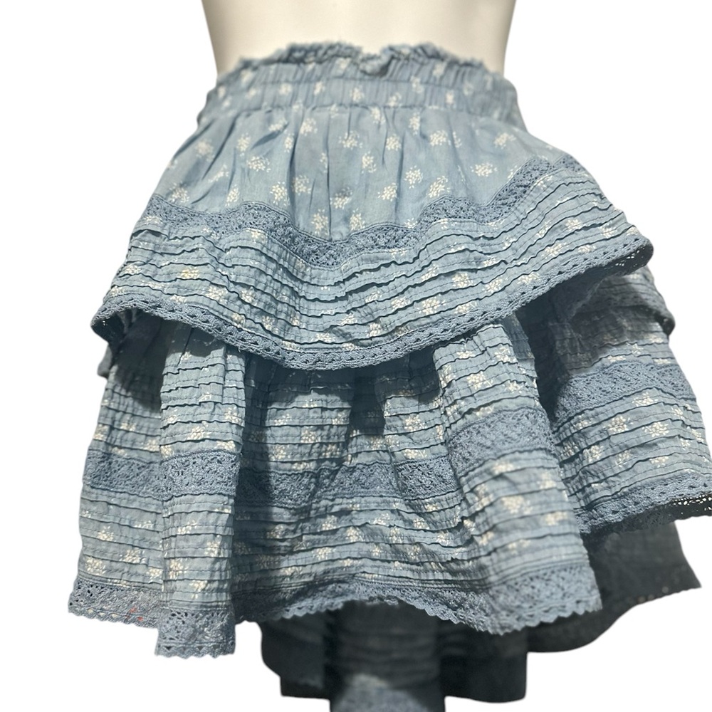 Chic Blue Layered Skirt with White Accents